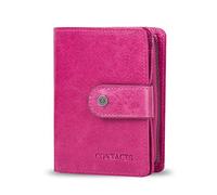 FANDARE Mode Geldbörse Herren Damen mit RFID Kurz Geldbörse Brieftasche Portemonnaie Leder Geldbeutel mit 12 * Kreditkartenfächern 1*Münzfach für Reise Party Hochzeit geschäft Rosenrot