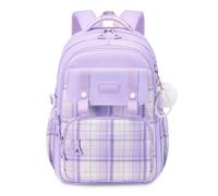 FANDARE Mode Schulrucksack Teenager Schulrucksack Mädchen Junge Schultasche Rucksack Color-Blocking Daypack Schule Tagesrucksack Rucksack Leichter Uni Büchertaschen Kinderrucksack Lila