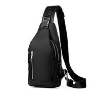 FANDARE Neu Brusttasche Herren Schultertasche Sling Bag Rucksack mit USB Umhängetasche Sporttasche für Wandern,Abenteuer,Sport, Reisen und Joggen Schwarz b