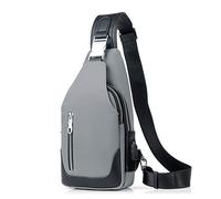 FANDARE Neu Brusttasche Herren Schultertasche Sling Bag Rucksack mit USB Umhängetasche Sporttasche für Wandern,Abenteuer,Sport, Reisen und Joggen Grau b