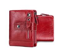 FANDARE Neu Geldbörse Damen Herren Slim Wallet mit Münzfach & RFID Schutz Leder Kartenetui Kreditkartenetui Mini Portmonee Geldbeutel Portemonnaie klein 13 Fächer für Kreditkarten Rot