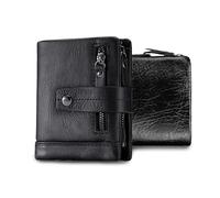 FANDARE Neu Geldbörse Damen Herren Slim Wallet mit Münzfach & RFID Schutz Leder Kartenetui Kreditkartenetui Mini Portmonee Geldbeutel Portemonnaie klein 13 Fächer für Kreditkarten Schwarz