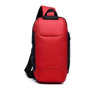 FANDARE Neu Herren Schultertasche Brusttasche mit Passwortschloss, USB, Reflektierende Streifen Umhängetasche Rucksack Sporttasche für Abenteuer,Reisen und Joggen Wasserdichtes Polyester Rot