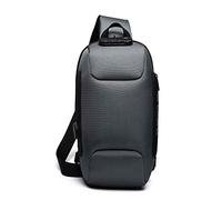 FANDARE Neu Herren Schultertasche Brusttasche mit Passwortschloss, USB, Reflektierende Streifen Umhängetasche Rucksack Sporttasche für Abenteuer,Reisen und Joggen Wasserdichtes Polyester Grau