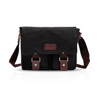 FANDARE Neu Retro Messenger Bag Umhängetasche Schultertasche 14 Zoll Laptoprucksäcke Herren Tasche Kuriertasche Multifunktions Canvas Schwarz