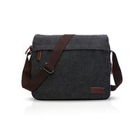 FANDARE New Umhängetasche Herren 9.7-Zoll-Laptop Studenten Reisen Postbote Crossbody Bag Große Kapazität Multi-Tasche Verschleißfest Leinwand Schwarz B