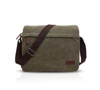 FANDARE New Umhängetasche Herren 9.7-Zoll-Laptop Studenten Reisen Postbote Crossbody Bag Große Kapazität Multi-Tasche Verschleißfest Leinwand Armee-Grün B