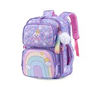 FANDARE Niedlich Kinderrucksack mit Brustgurt 3D Cartoon Kinder Rucksack Mädchen Junge Schulranzen Schultertasche Kindertasche Schulrucksack Kindergarten-Rucksack mit Reflektierender Streifen Lila