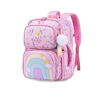 FANDARE Niedlich Kinderrucksack mit Brustgurt 3D Cartoon Kinder Rucksack Mädchen Junge Schulranzen Schultertasche Kindertasche Schulrucksack Kindergarten-Rucksack mit Reflektierender Streifen Rosa