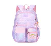 FANDARE Niedlich Kinderrucksack Schulranzen mit Brustgurt Kinder Rucksack Mädchen Junge Schultertasche Kindertasche Schulrucksack Kindergartentasche mit Reflektierender Streifen Daypacks Galaxie Lila