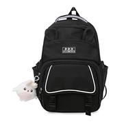 FANDARE Niedlich Schulranzen Mädchen Hochschule Rucksack Junge Schulrucksack Schultertaschen Laptop Schultertasche für Uni Reisen Freizeit Schule Büro Daypacks mit Plüsch-Accessoires Schwarz