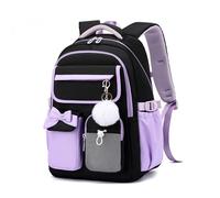 FANDARE Niedlicher Bow-Knot Rucksack für Mädchen Teenager Leichter Schulrucksack Schulranzen mit Laptopfach Plüschlüsselanhänger für Schule, Uni und Reisen Tagesrucksäcke Schwarz Lila