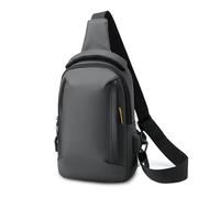FANDARE Praktische Brusttasche für Stadt Herren Crossbody Umhängetasche Moderner Slingbag Urban Messenger-Bags Schultertaschen mit USB Bodybag Brustbeutel für Reise Schule Wandern Nylon Grau