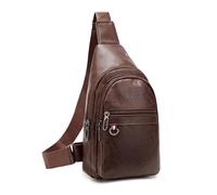 FANDARE PU-Leder Brusttasche mit Kopfhörer-Ausgang Leicht, Damen Herren Umhängetasche Stilvoll Alltagstauglich Schultertaschen Sling Crossbody Bag Reisen Outdoor Wandern Handy Bauchtasche Dunkelbraun