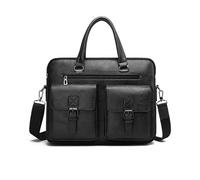 FANDARE Retro Aktentasche Herren Britischer Stil Büro Tasche Klassisches Leder Umhängetasche für 14-Zoll-Laptops Dokumententasche Mappe mit Mehreren Fächern für Reisen Messenger Bag Schwarz