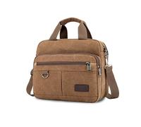 FANDARE Retro Aktentasche Herren Canvas Büro-Tasche Umhängetasche für 12,9-Zoll-Laptops Dokumententasche Mappe mit Mehreren Fächern für Reisen Beruf Berufstätige & Geschäftsleute Messenger Bag Braun