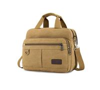 FANDARE Retro Aktentasche Herren Canvas Büro-Tasche Umhängetasche für 12,9-Zoll-Laptops Dokumententasche Mappe mit Mehreren Fächern für Reisen Beruf Berufstätige & Geschäftsleute Messenger Bag Khaki