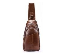 FANDARE Retro Brusttasche Herren Sling Bag Wasserdicht Leder Umhängetasche für Outdoor Sport Wandern Radfahren Reisen Geschäft Arbeit Schultertasche Braun
