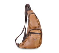 FANDARE Retro Brusttasche Leder Herren Umhängetaschen Sling Bag Schultertasche Wasserresistent Crossover Rucksack Daypacks für Outdoor Reisen Camping Wanderrucksäcke Crossbody Pack Gelb