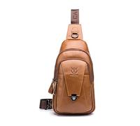 FANDARE Retro Brusttasche Leder Schultertasche Herren Sling Bag Geschäft Chest Bag Wasserdicht Umhängetasche für Schultertasche Outdoor Sport Wandern Radfahren Reisen Sling Crossbody Bag Gelb Braun