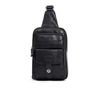 FANDARE Retro Brusttasche Leder Sling Bag Herren Umhängetaschen Schultertasche Wasserresistent Crossover Rucksack Daypacks für Männer Outdoor Reisen Camping Wanderrucksäcke Crossbody Pack Schwarz