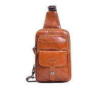 FANDARE Retro Brusttasche Leder Sling Bag Herren Umhängetaschen Schultertasche Wasserresistent Crossover Rucksack Daypacks für Männer Outdoor Reisen Camping Wanderrucksäcke Crossbody Pack Gelb Braun