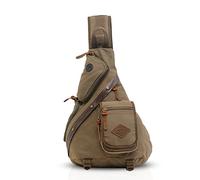 FANDARE Retro Brusttasche Leinwand Sling Bag Herren Sporttasche Rucksack Damen Schultertasche Daypacks Grosse Kapazität Umhängetasche für Outdoor Reisen Wandern Radfahren Bergsteigen Reisen Grün