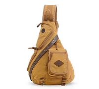 FANDARE Retro Brusttasche Leinwand Sling Bag Sporttasche Rucksack Schultertasche Daypacks Grosse Kapazität Umhängetasche für Outdoor Reisen Wandern Radfahren Bergsteigen Reisen Dauerhaft Khaki