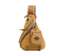 FANDARE Retro Brusttasche Leinwand Sling Bag Sporttasche Rucksack Schultertasche Daypacks Grosse Kapazität Umhängetasche für Outdoor Reisen Wandern Radfahren Bergsteigen Reisen Dauerhaft Khaki