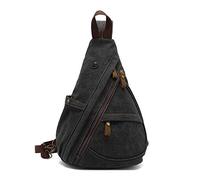 FANDARE Retro Brusttasche Sling Bag Herren Rucksack Damen Schulranzen Schulrucksack Schultertasche Umhängetasche Rucksack Sporttasche für Schule Freizeit Reise Business Joggen Schwarz