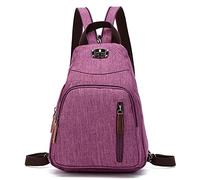 FANDARE Retro Brusttasche Sling Bag Klein Rucksack Schulranzen Umhängetasche Schulrucksack Sporttasche für Damen Herren Pendeln Schule Freizeit Reise Daypacks Dauerhaft Polyester Lila