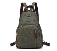 FANDARE Retro Brusttasche Sling Bag Klein Rucksack Schulranzen Umhängetasche Schulrucksack Sporttasche für Damen Herren Pendeln Schule Freizeit Reise Daypacks Dauerhaft Polyester Armeegrün