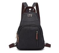 FANDARE Retro Brusttasche Sling Bag Klein Rucksack Schulranzen Umhängetasche Schulrucksack Sporttasche für Damen Herren Pendeln Schule Freizeit Reise Daypacks Dauerhaft Polyester Schwarz