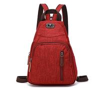 FANDARE Retro Brusttasche Sling Bag Klein Rucksack Schulranzen Umhängetasche Schulrucksack Sporttasche für Damen Herren Pendeln Schule Freizeit Reise Daypacks Dauerhaft Polyester Rot