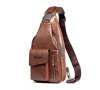 FANDARE Retro Brusttasche Ultraleicht Sling Bag Geschäft Umhängetasche für Herren Schultertasche Outdoor Sport Wandern Radfahren Reisen Wasserdicht Leder Hellbraun