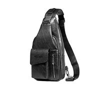 FANDARE Retro Brusttasche Ultraleicht Sling Bag Geschäft Umhängetasche für Herren Schultertasche Outdoor Sport Wandern Radfahren Reisen Wasserdicht Leder Schwarz