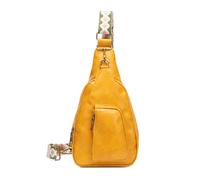 FANDARE Retro Damen Brusttasche Mädchen Sling Bag - Modische Crossbody Umhängetasche mit verstellbarem Gurt, Schultertasche aus PU Leder mit Mehreren Fächern für Reisen, Einkaufen Gelb