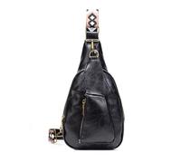 FANDARE Retro Damen Brusttasche Mädchen Sling Bag - Modische Crossbody Umhängetasche mit verstellbarem Gurt, Schultertasche aus PU Leder mit Mehreren Fächern für Reisen, Einkaufen Schwarz
