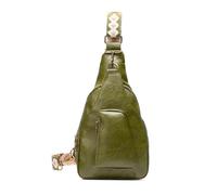 FANDARE Retro Damen Brusttasche Mädchen Sling Bag - Modische Crossbody Umhängetasche mit verstellbarem Gurt, Schultertasche aus PU Leder mit Mehreren Fächern für Reisen, Einkaufen grün