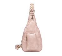 FANDARE Retro Damen Brusttasche Mädchen Sling Bag - Modische Crossbody Umhängetasche mit verstellbarem Gurt, Schultertasche aus PU Leder mit Mehreren Fächern für Reisen, Einkaufen Rosa