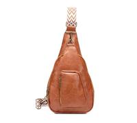 FANDARE Retro Damen Brusttasche Mädchen Sling Bag - Modische Crossbody Umhängetasche mit verstellbarem Gurt, Schultertasche aus PU Leder mit Mehreren Fächern für Reisen, EinkaufenHellbraun