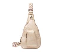 FANDARE Retro Damen Brusttasche Mädchen Sling Bag - Modische Crossbody Umhängetasche mit verstellbarem Gurt, Schultertasche aus PU Leder mit Mehreren Fächern für Reisen, Einkaufen Beige weiß