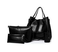 FANDARE Retro Damen-Henkeltaschen 4-teiliges Set Eimer Tasche Schultertaschen Wasserdicht Handtasche PU-Leder Umhängetaschen für Reisen Einkaufen Arbeiten Verabreden Schwarz