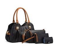 FANDARE Retro Damen-Henkeltaschen Weich-Leder Umhängetaschen Wasserdicht Handtasche 4-teiliges Set Schultertaschen für Reisen Einkaufen Arbeiten Verabreden Verwendet Schwarz