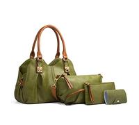 FANDARE Retro Damen-Henkeltaschen Weich-Leder Umhängetaschen Wasserdicht Handtasche 4-teiliges Set Schultertaschen für Reisen Einkaufen Arbeiten Verabreden Verwendet Grün