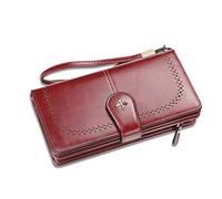 FANDARE Retro Geldbörse Wasserdicht Lange Portemonnaie Herren Damen Brieftasche Leder Portmonee Beutel Geldklammer Kreditkartenetui Geldbeutel mit 22 Kartensteckplatz Wallet rot
