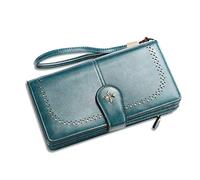 FANDARE Retro Geldbörse Wasserdicht Lange Portemonnaie Herren Damen Brieftasche Leder Portmonee Beutel Geldklammer Kreditkartenetui Geldbeutel mit 22 Kartensteckplatz Wallet Grün