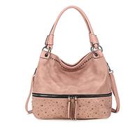 FANDARE Retro Handtaschen Damen Schultertasche Umhängetasche Frauen PU Leder Wasserdicht Tragetasche große Kapazität Niet für 12.9 Zoll Laptoptasche Crossbody Shopper Reisen Arbeitstasche Pink