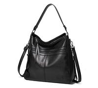 FANDARE Retro Handtaschen Damen Schultertasche Umhängetasche Wasserdicht PU Leder Frauen Quaste Tragetasche für 12.9 Zoll Laptoptasche Büro Schule Pendeln Reisen Arbeitstasche Schwarz