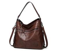 FANDARE Retro Handtaschen Damen Schultertasche Umhängetasche Wasserdicht PU Leder Frauen Quaste Tragetasche für 12.9 Zoll Laptoptasche Büro Schule Pendeln Reisen Arbeitstasche Dunkelbraun